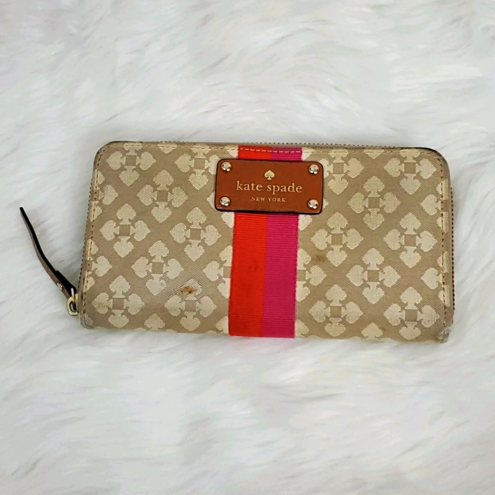 Kate Spade New York, Canvas Wallet, Zipper Closure, Pre-Owned, Spots, Non-Smokin
